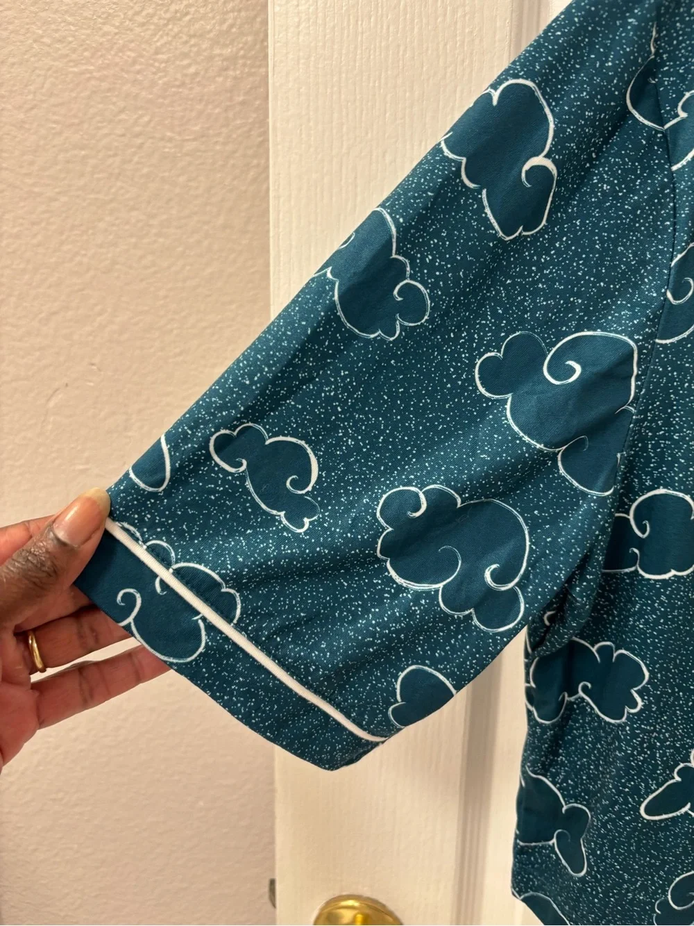 NEW Wildfox Blue Coral Up in the Air Cloud-Print Short Sleeve Pajama Top Cropped